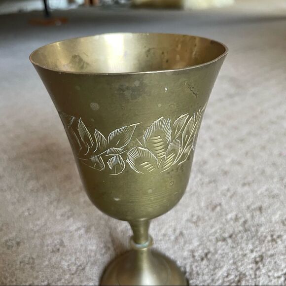 Vintage Brass Goblet with Floral Etchings - Picture 4 of 10